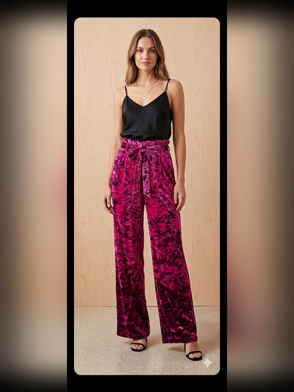 In The Style/ASOS Wine Colored Elegant Velvet Wide Leg Pants